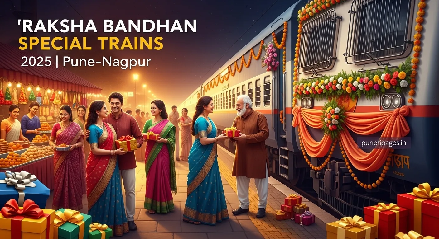 "Raksha Bandhan 2025 Special Trains from Pune to Nagpur – Indian families at festive railway station"