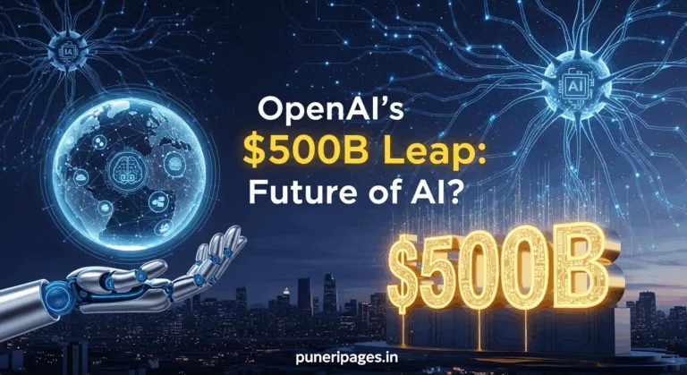 Futuristic AI skyline with $500B valuation symbol and OpenAI theme