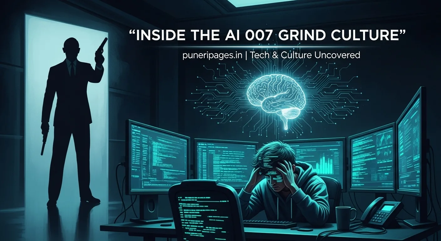 Futuristic artwork of a lone programmer under pressure, symbolizing the AI 007 grind culture.