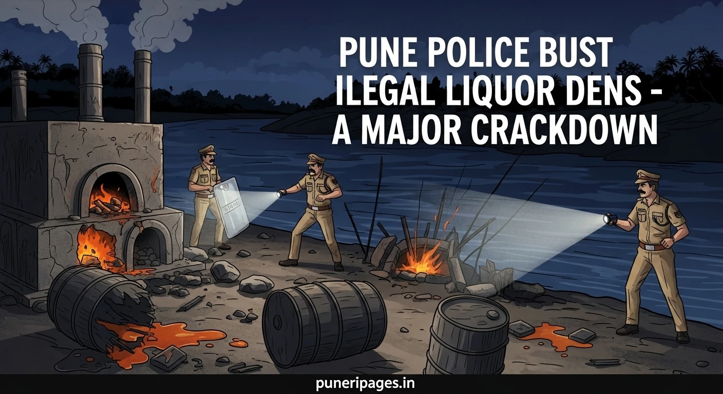 Pune Police crack down on illegal liquor dens in Hadapsar and Loni Kalbhor, destroying barrels and furnaces along riverbeds.