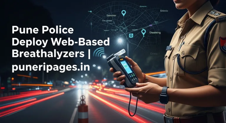 Pune traffic police using new web-based breathalyzer device with real-time GPS and data tracking to curb drunk driving.