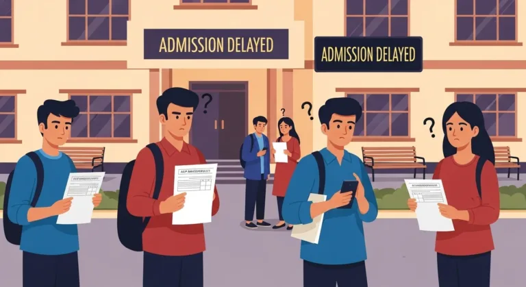 Engineering students in Pune waiting outside half-empty colleges as delayed CAP admission process slows down first-year seat confirmations.