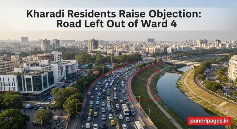 Kharadi residents protest exclusion of key riverfront road from Ward 4 draft boundary by Pune Municipal Corporation.