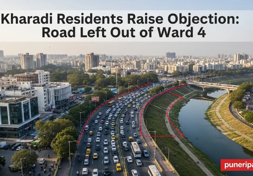 Kharadi residents protest exclusion of key riverfront road from Ward 4 draft boundary by Pune Municipal Corporation.