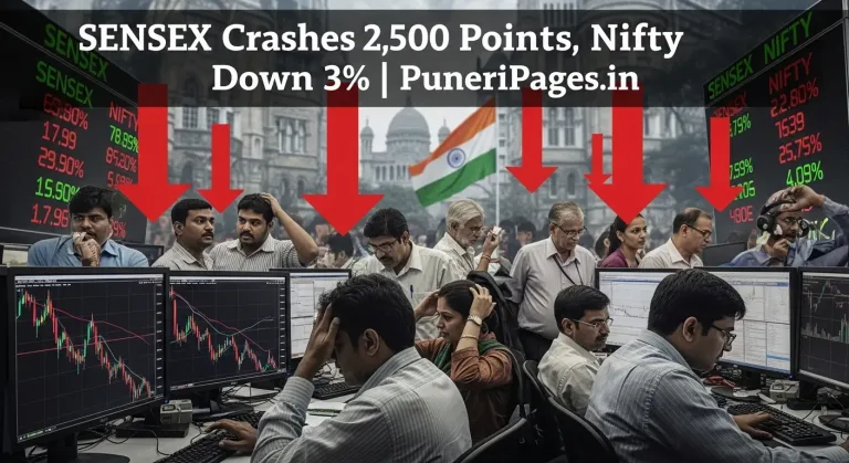 Stock market crash in India with Sensex falling 2,500 points and Nifty plunging 3%, traders reacting to Donald Trump’s tariff and H-1B visa threats – PuneriPages.in