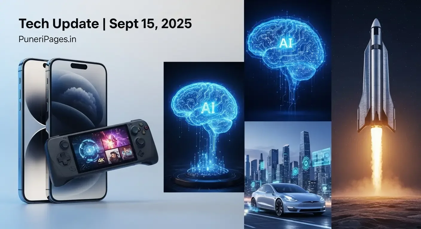 Tech Update September 15, 2025 – iPhone 17, AI rules, Nintendo Switch Pro, Tesla FSD, and SpaceX news by PuneriPages.in