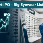 Lenskart IPO cover image showing eyewear store with investor and stock market growth chart — Puneripages.in