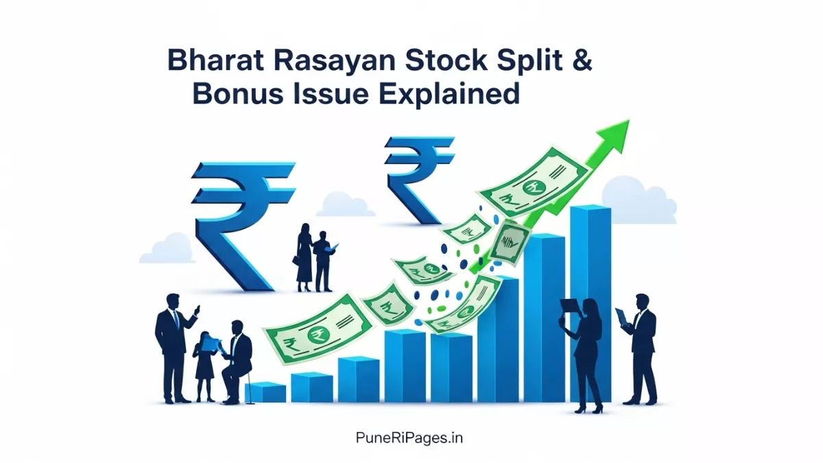 Bharat Rasayan Stock Split Bonus Issue explained with stock chart and investor graphics.