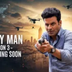 “Indian spy action web series season 3 promotional poster featuring intelligence agent in dramatic city background with drones”
