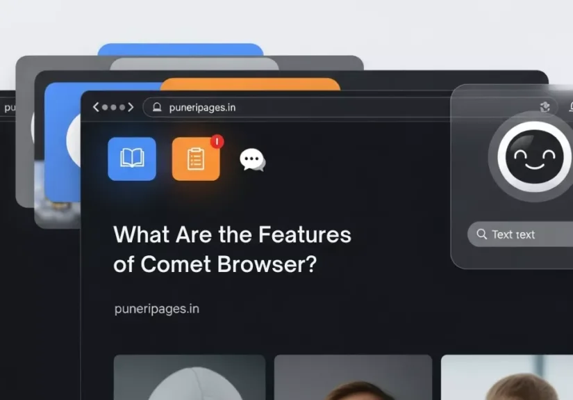 Person using Comet Browser with AI-powered features, futuristic interface, and digital galaxy theme – Comet Browser Features by Puneri Pages.
