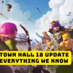 Town Hall 18 update in Clash of Clans featuring futuristic defenses, heroes, and glowing upgraded buildings with Town Hall level 18 theme.