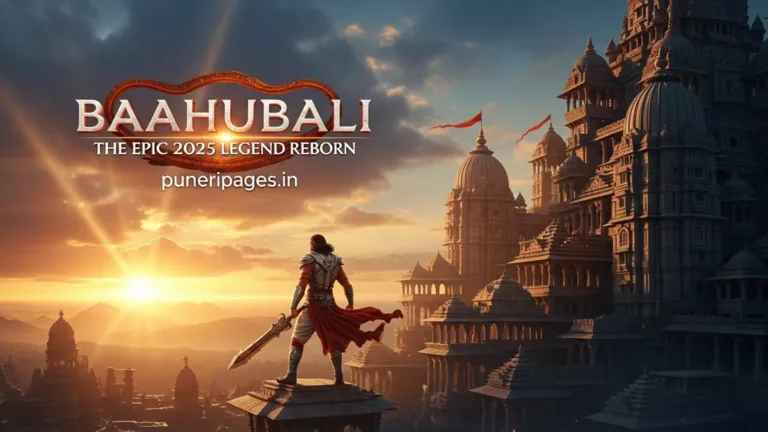 Baahubali: The Epic 2025 poster featuring Mahishmati kingdom and warrior silhouette