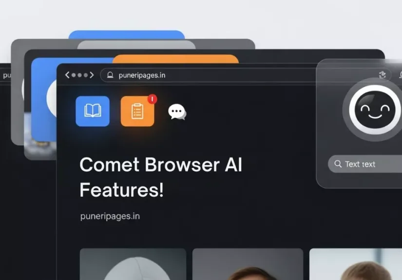 “Comet Browser AI features futuristic smart browsing interface with glowing tabs and AI assistant design — puneripages.in”