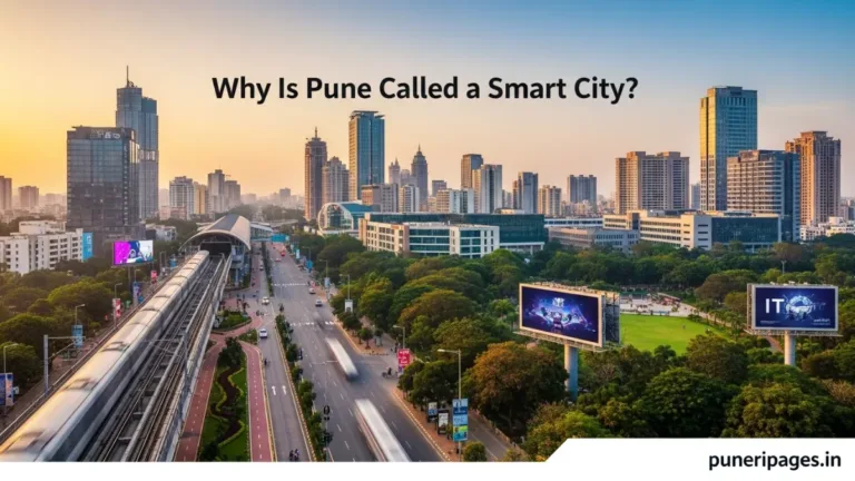 “Pune Smart City skyline with metro, greenery, and modern infrastructure at sunset – Why Is Pune Called a Smart City – puneripages.in”