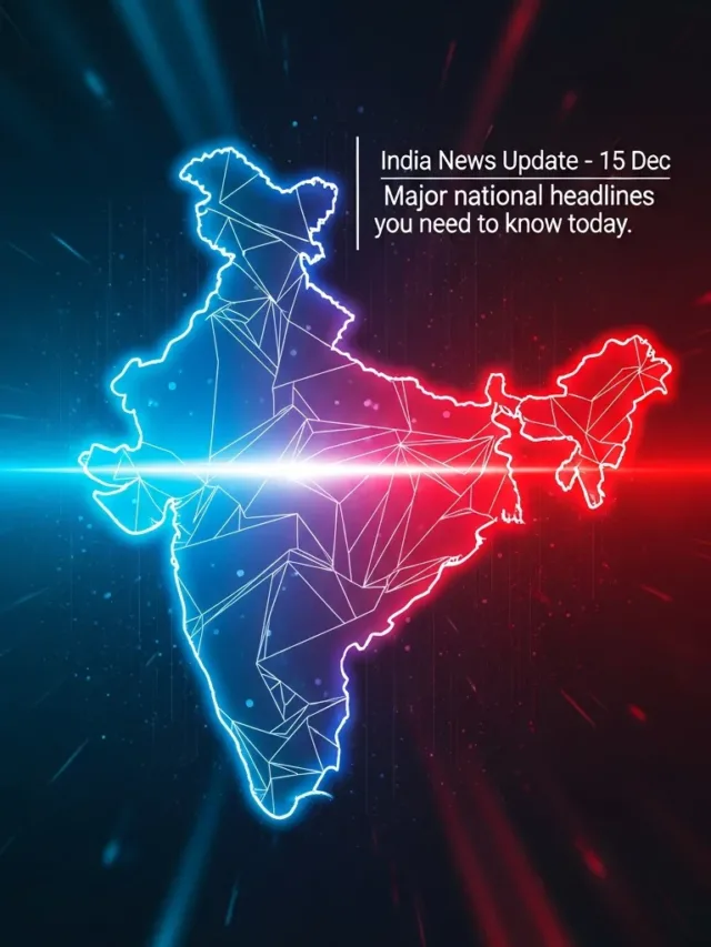India News Update 15 December cover image showing national headlines, weather alerts, and city developments in a digital news layout