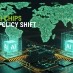 Cover image showing Nvidia AI chips and global digital network representing export policy shift with Puneripages.in branding