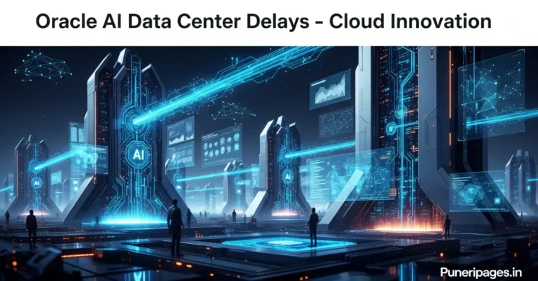 Illustration representing Oracle AI Data Center Delays with futuristic cloud infrastructure visuals