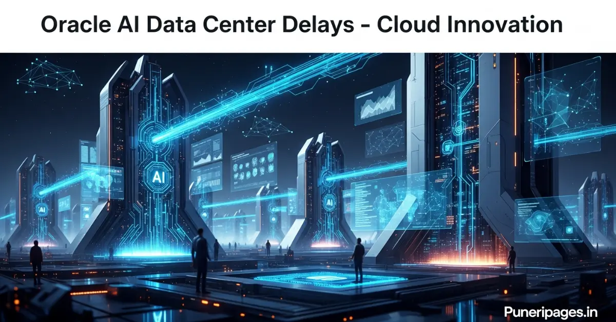 Illustration representing Oracle AI Data Center Delays with futuristic cloud infrastructure visuals