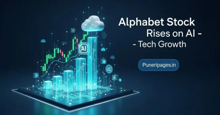 Cover image representing Alphabet Stock Rises on AI with futuristic technology visuals