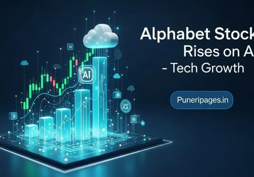 Cover image representing Alphabet Stock Rises on AI with futuristic technology visuals
