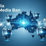 Illustration representing Australia Social Media Ban with digital security and policy elements