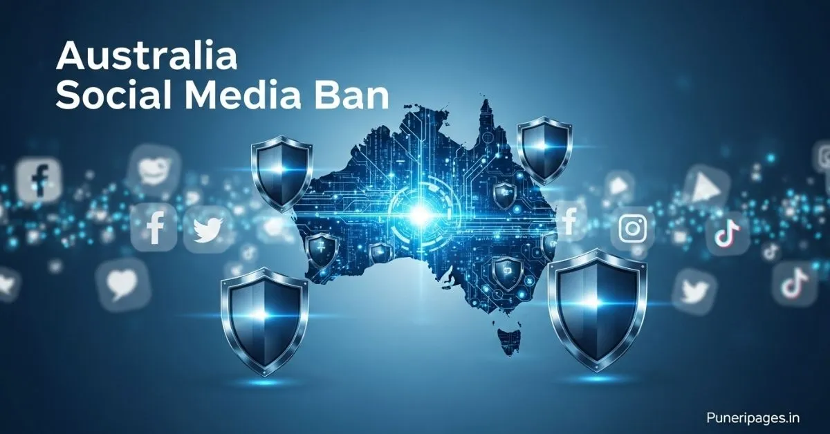 Illustration representing Australia Social Media Ban with digital security and policy elements