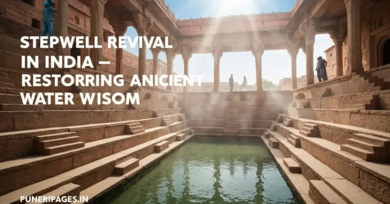 Stepwell Revival in India showcasing restored ancient baoli filled with water