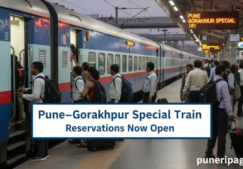 Indian Railways special train at Pune railway station as Pune Gorakhpur Special Train 2026 reservations open for passengers