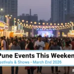 Crowd attending outdoor cultural festival and music event in Pune during March end city events