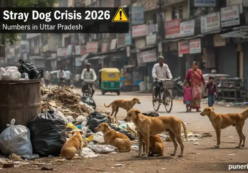 India stray dog population 2026 showing multiple stray dogs on urban street in Uttar Pradesh