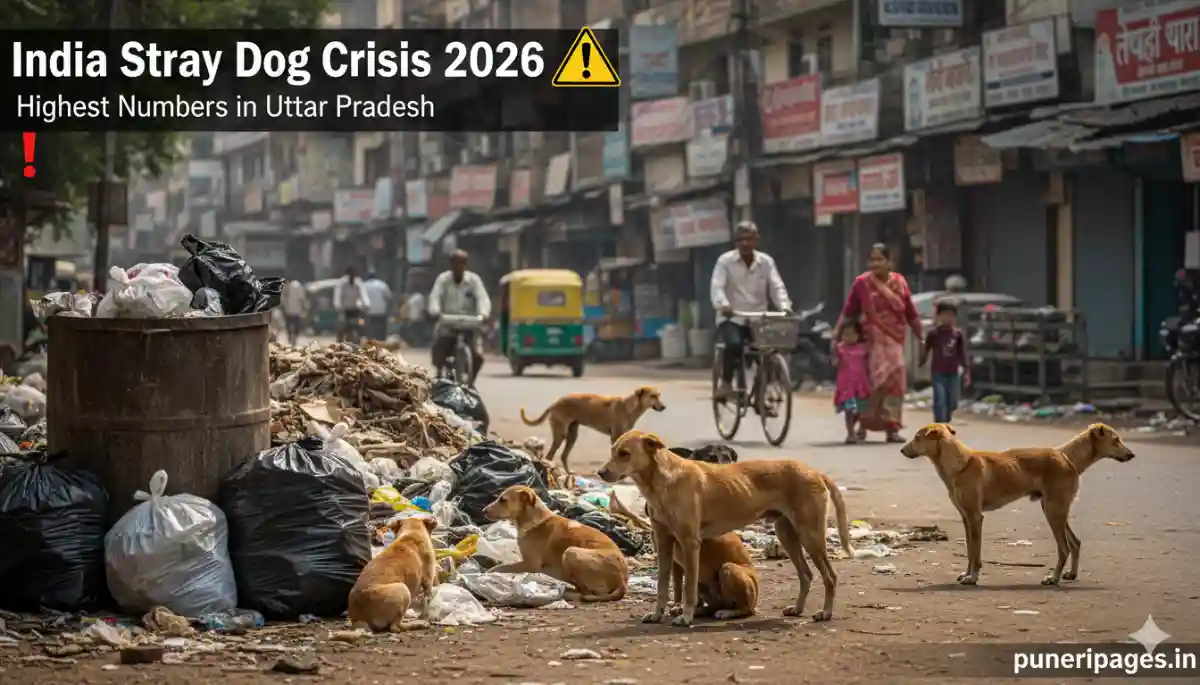 India stray dog population 2026 showing multiple stray dogs on urban street in Uttar Pradesh