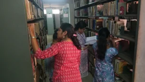 Students studying in a library