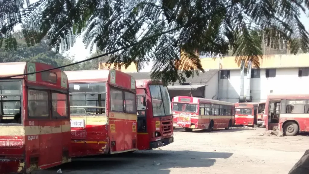 PMPML buses parked at the Market Yard depot in Pune