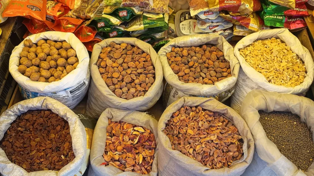 Dry fruits on sale in an Indian market ahead of Diwali