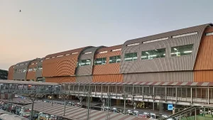 Pune Metro train on the elevated corridor in Pune