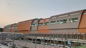 Pune Railway Station metro station in the evening, Pune Metro