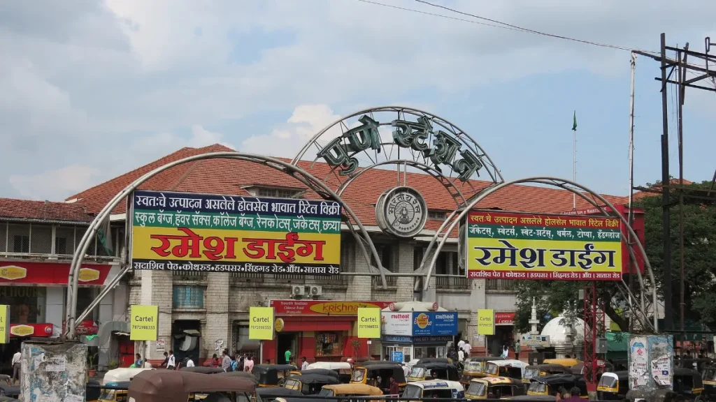 Pune railway station building decorated during the festive season
