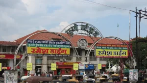 Pune railway station building decorated during the festive season